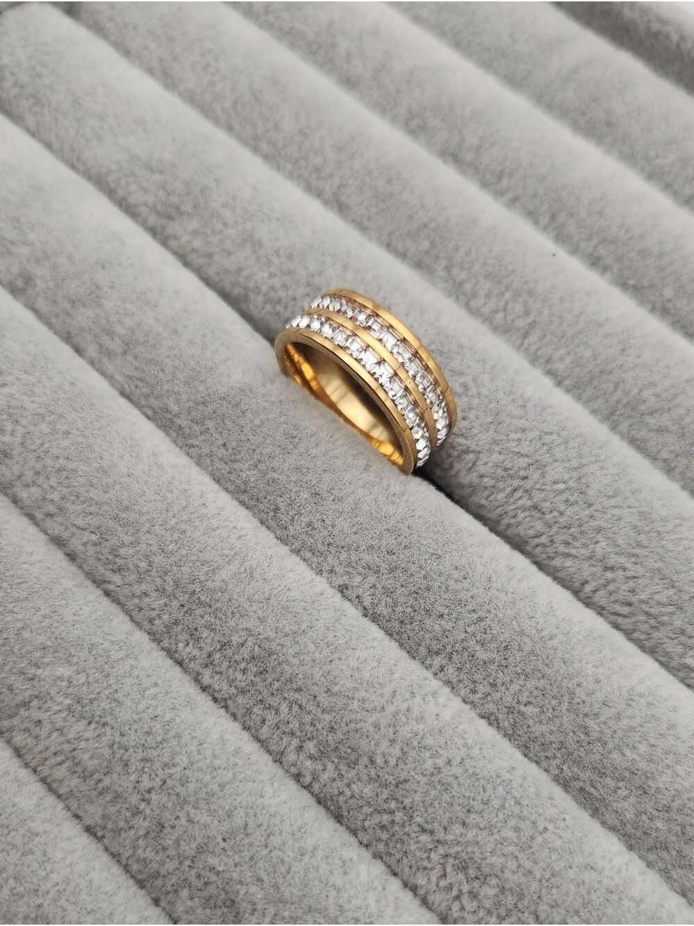 18K Gold Plated Stainless Steel Double Row Zircon Band Ring Statement Stackable
